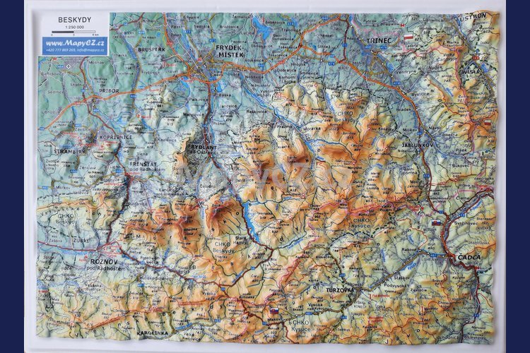 Beskydy - plastická mapa 27 x 20 cm