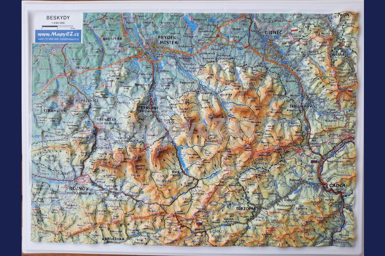 Beskydy - plastická mapa 27 x 20 cm