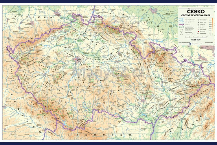 ČR obecně zeměpisná nástěnná mapa 198 x 126 cm