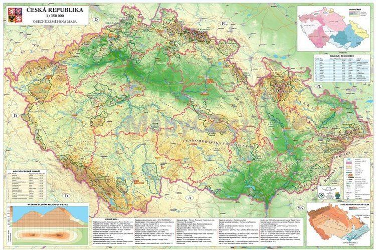 Česká republika obecně zeměpisná - nástěnná mapa 140 x 100 cm