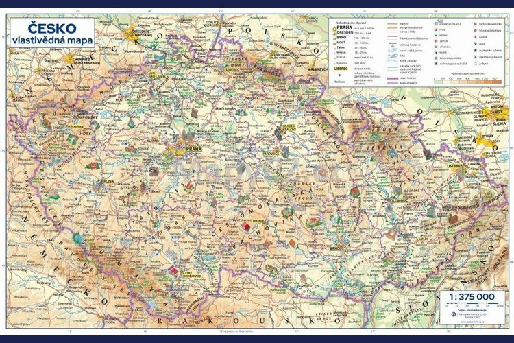Česko - vlastivědná nástěnná mapa 136 x 87 cm