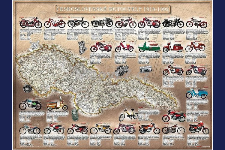 Československé motocykly 1918 - 1992, stolní mapa 60 x 45 cm