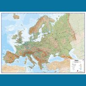 Evropa fyzická - nástěnná mapa 136 x 100 cm ve stříbrném hliníkovém rámu