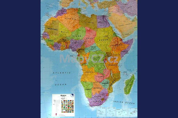 Afrika - nástěnná mapa 100 x 120 cm, lamino + stříbrný hliníkový rám