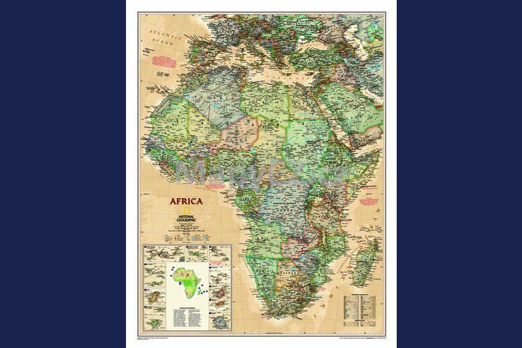 Afrika National Geographic Executive - nástěnná mapa 60 x 80 cm, lamino + hnědý hliníkový rám