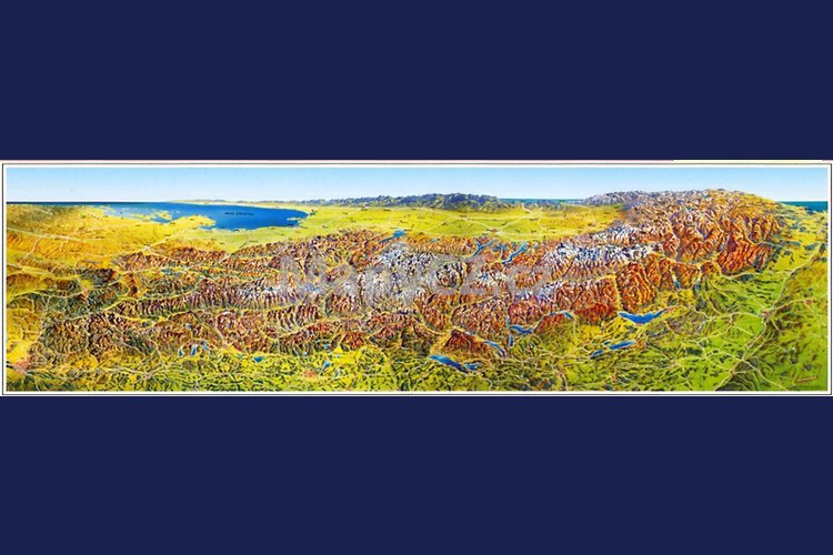 Alpy - velká panoramatická mapa 215 x 60 cm, lamino + očka