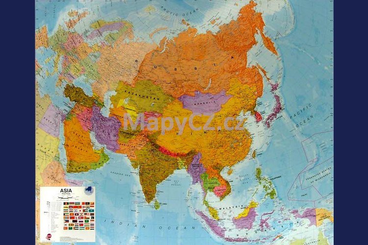 Asie - nástěnná mapa 120 x 100 cm, lamino + černý hliníkový rám