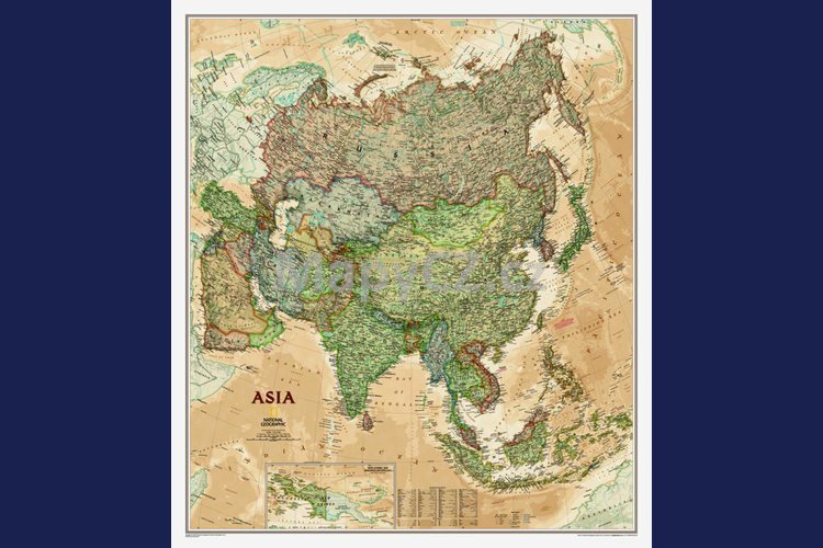 Asie National Geographic Executive - nástěnná mapa 86 x 100 cm, lamino + dřevěný rám