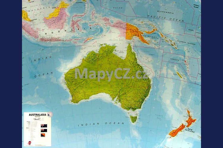 Austrálie - nástěnná mapa 120 x 100 cm, lamino + stříbrný hliníkový rám
