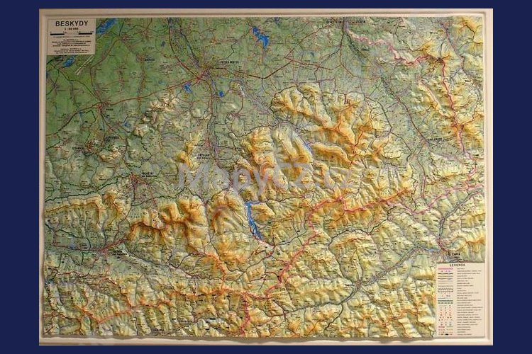 Beskydy 1:66 666 - plastická mapa 100 x 75 cm v dřevěném rámu