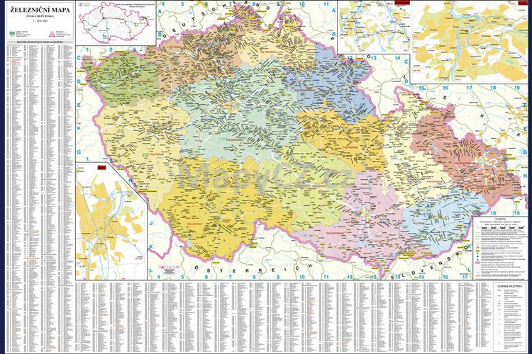 Česká republika železniční - nástěnná mapa 113 x 83 cm, lamino + 2 lišty