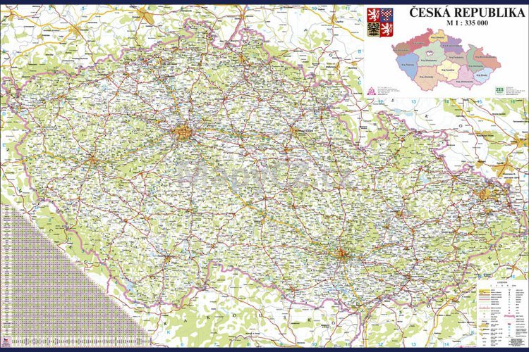 Česká republika silniční - nástěnná mapa 160 x 110 cm, lamino + stříbrný hliníkový rám