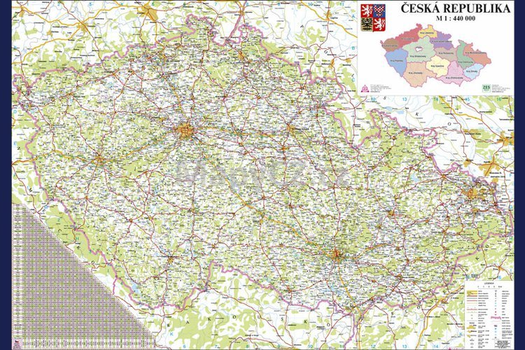 Česká republika silniční - magnetická nástěnná mapa 113 x 83 cm, lamino + stříbrný hliníkový rám