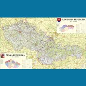 Česká a Slovenská republika - nástěnná mapa 160 x 110 cm, laminovaná s 2 lištami