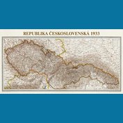 Československo 1933 velké - nástěnná mapa 200 x 110 cm, lamino + stříbrný hliníkový rám