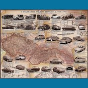 Československé automobily 1918 - 1992, nástěnná mapa 150 x 120 cm, lamino + očka