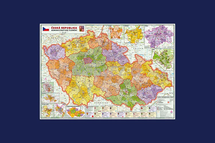 Česká republika administrativní velká - nástěnná mapa 160 x 110 cm, lamino + černý hliníkový rám