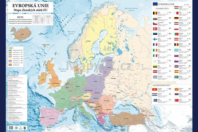 Evropská unie - nástěnná mapa 160 x 120 cm, lamino + černý hliníkový rám