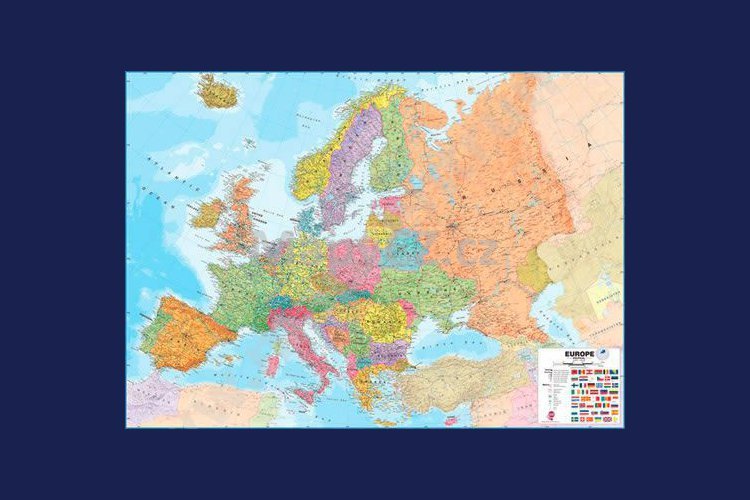 Obří Evropa politická - magnetická nástěnná mapa 170 x 124 cm v černém hliníkovém rámu