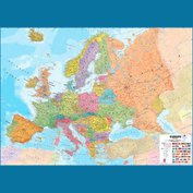 Evropa politická - nástěnná mapa 140 x 100 cm, lamino + stříbrný hliníkový rám