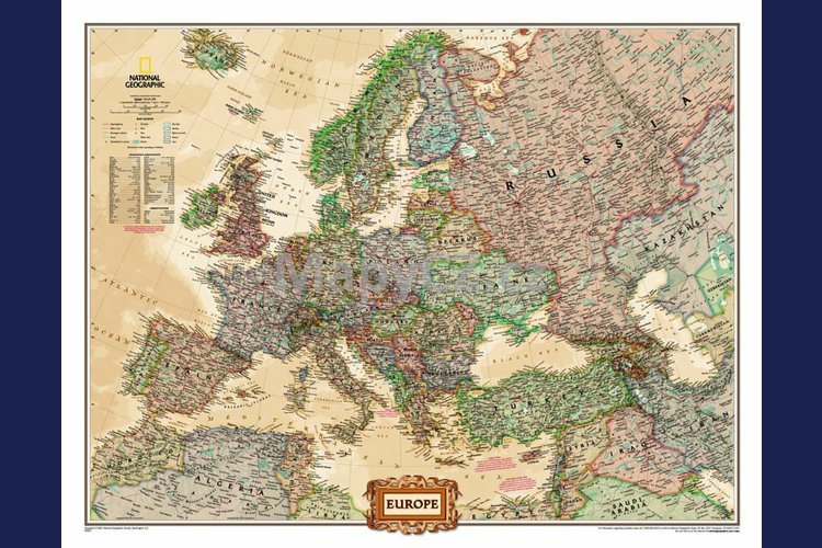Evropa National Geographic Executive - nástěnná mapa 117 x 92 cm, lamino + dřevěný rám