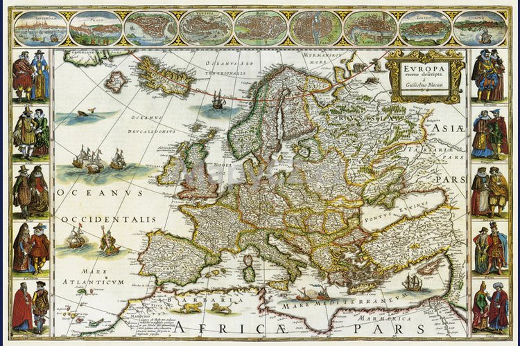 Historická Evropa - nástěnná mapa 113 x 83 cm, lamino + stříbrný hliníkový rám