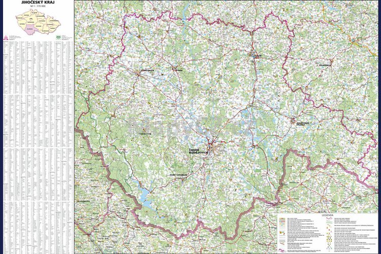 Jihočeský kraj - nástěnná mapa 113 x 83 cm, lamino + lišty