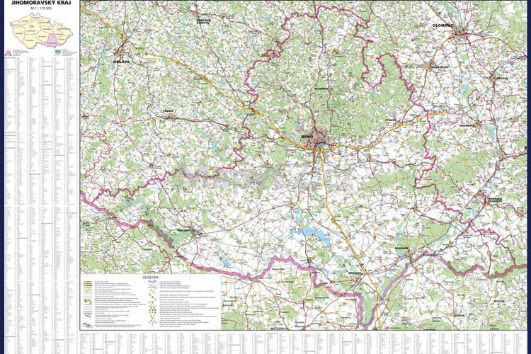 Jihomoravský kraj - nástěnná mapa 113 x 83 cm, lamino + stříbrný hliníkový rám