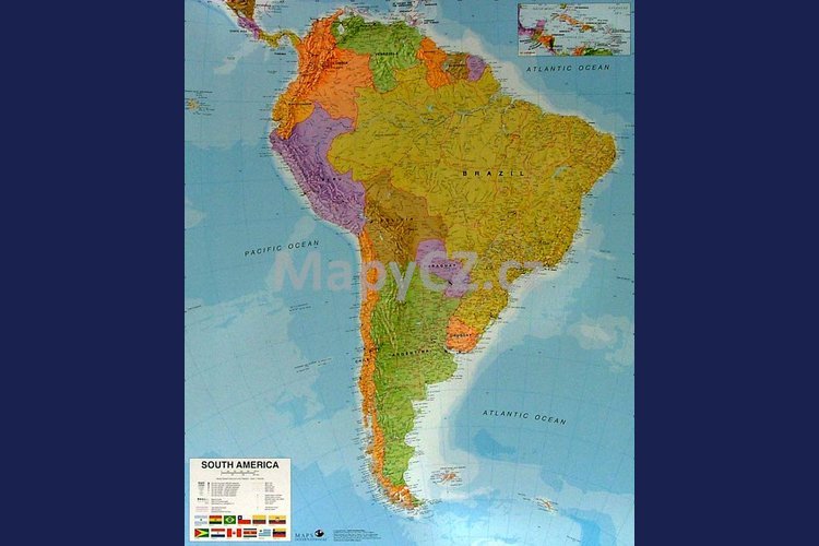 Jižní Amerika - nástěnná mapa 100 x 120 cm, lamino + lišty