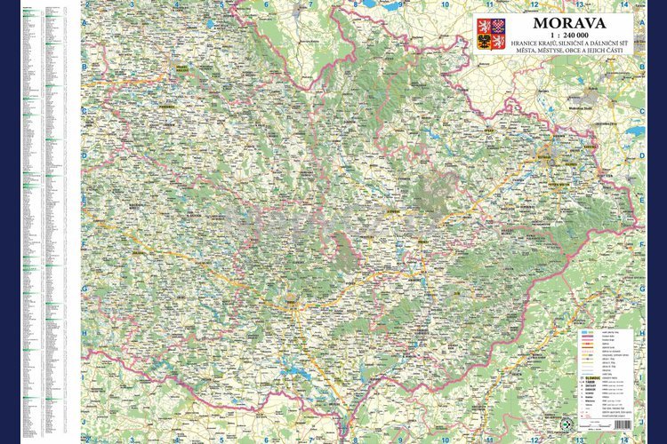 Morava - magnetická nástěnná mapa 140 x 100 cm, lamino + černý hliníkový rám