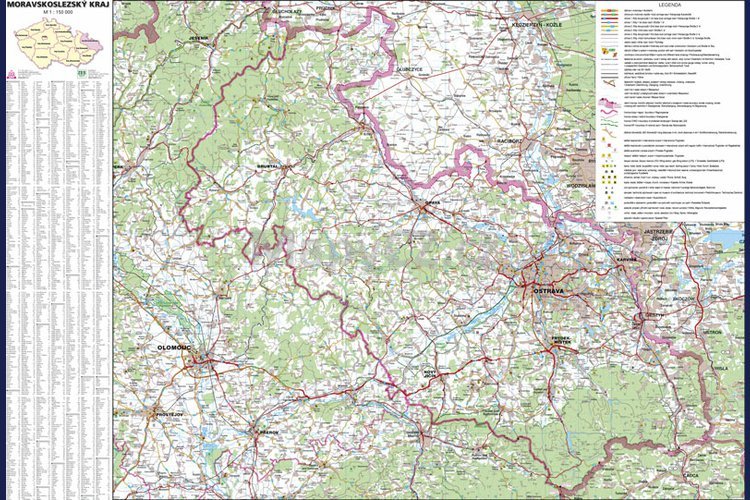 Moravskoslezský kraj - nástěnná mapa 113 x 83 cm, lamino + lišty