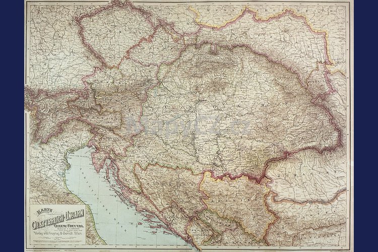 Rakousko-Uhersko - nástěnná mapa 88 x 70 cm, lamino + dřevěný rám