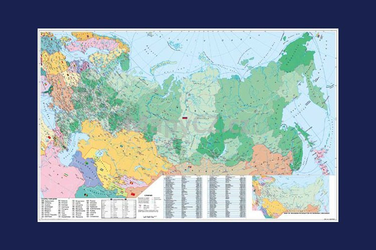Rusko spediční - nástěnná mapa 140 x 100 cm, lamino + černý hliníkový rám