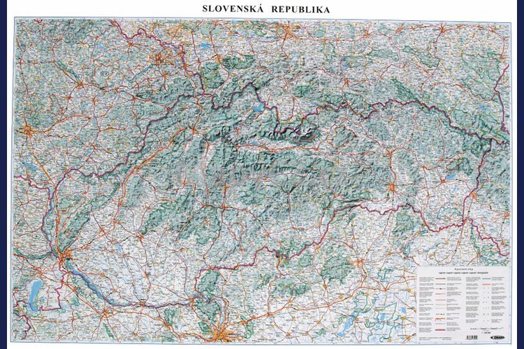 Slovenská republika - nástěnná mapa 120 x 83 cm, lamino + stříbrný hliníkový rám
