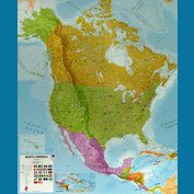 Severní Amerika - nástěnná mapa 100 x 120 cm, lamino + stříbrný hliníkový rám