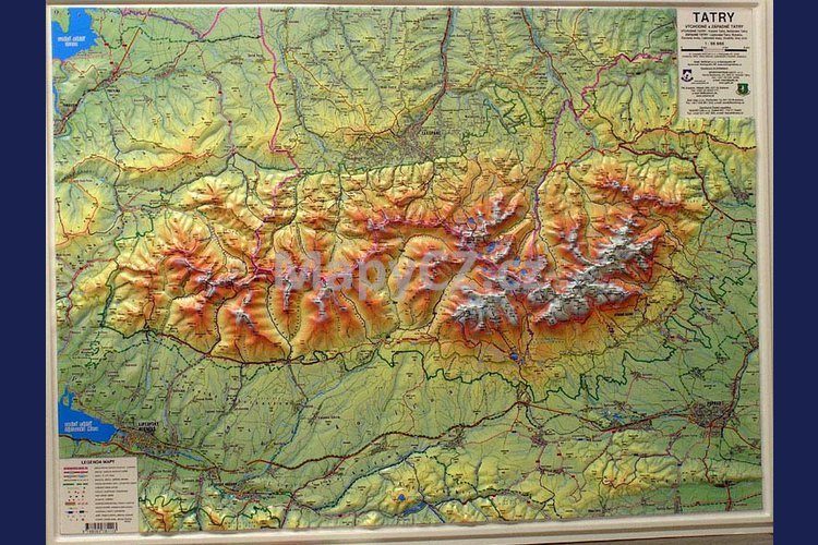 Tatry - plastická mapa 100 x 75 cm v dřevěném rámu