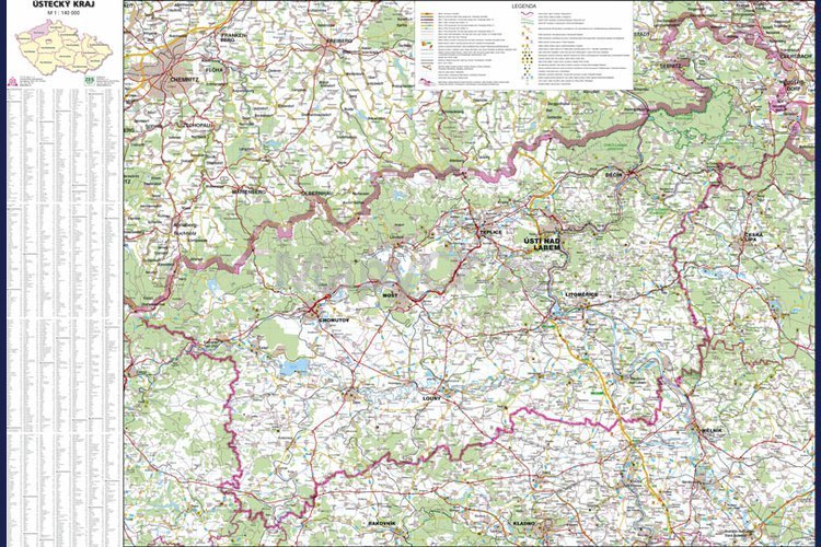 Ústecký kraj - nástěnná mapa 113 x 83 cm, lamino + černý hliníkový rám
