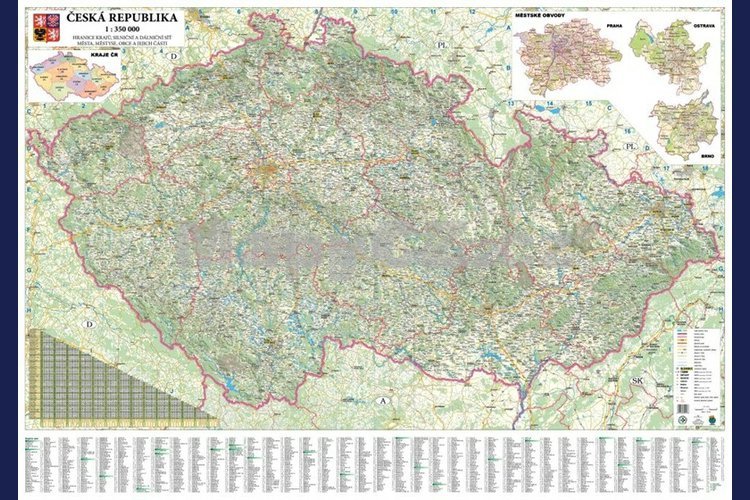 Česká republika silniční - magnetická nástěnná mapa 135 x 90 cm, lamino + černý hliníkový rám