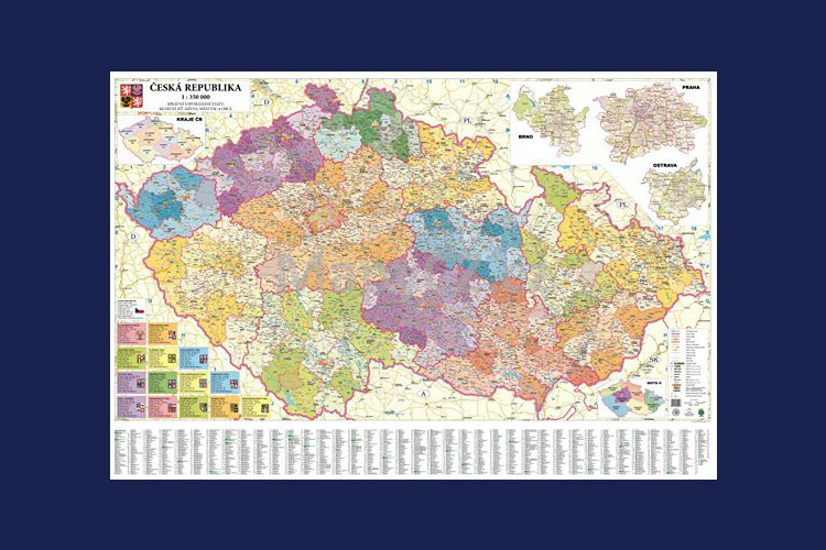 Česká republika administrativní - nástěnná mapa 135 x 90 cm, lamino + stříbrný hliníkový rám