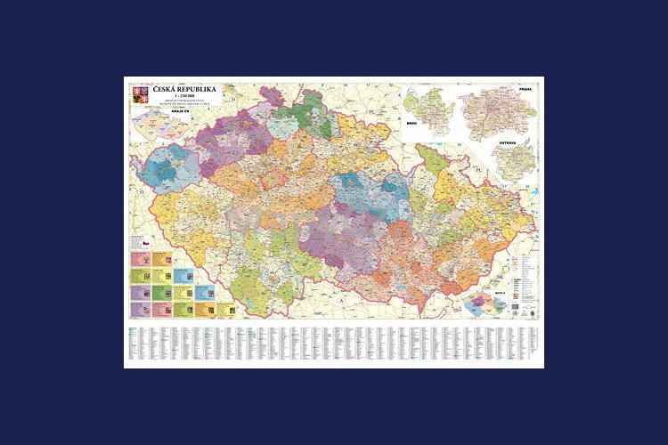 Česká republika administrativní obří - nástěnná mapa 200 x 140 cm, lamino + stříbrný hliníkový rám