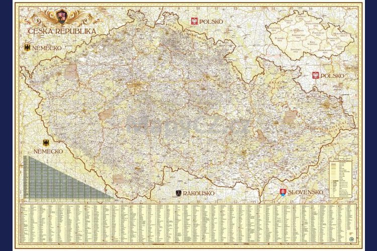 Česká republika Exclusive - nástěnná mapa 140 x 100 cm, matné plátno + hnědý hliníkový rám