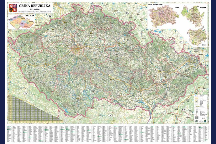Česká republika silniční obří - nástěnná mapa 200 x 132 cm