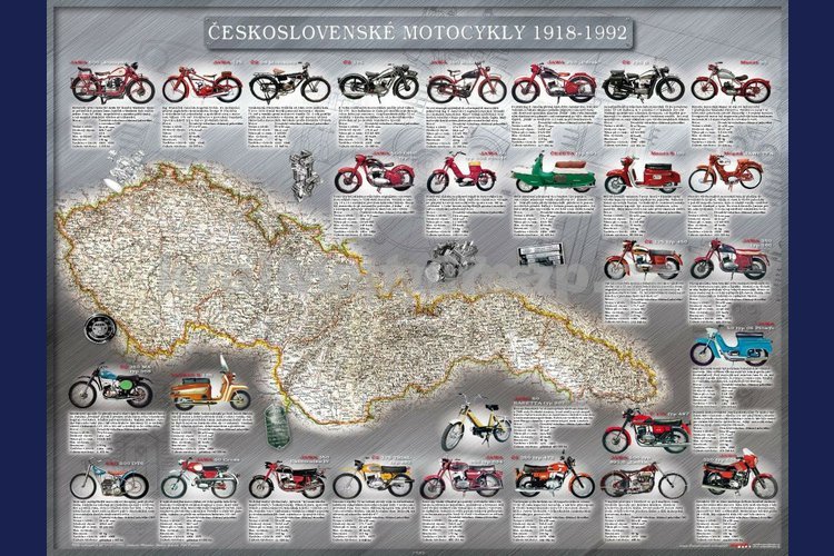 Československé motocykly 1918 - 1992, stolní mapa 60 x 45 cm