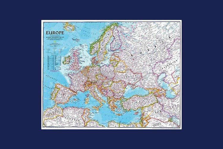 Evropa National Geographic Classic - nástěnná mapa 118 x 92 cm, lamino + stříbrný hliníkový rám