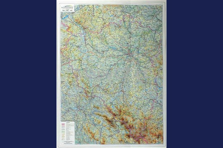 Plzeňský kraj - plastická mapa 75 x 100 cm
