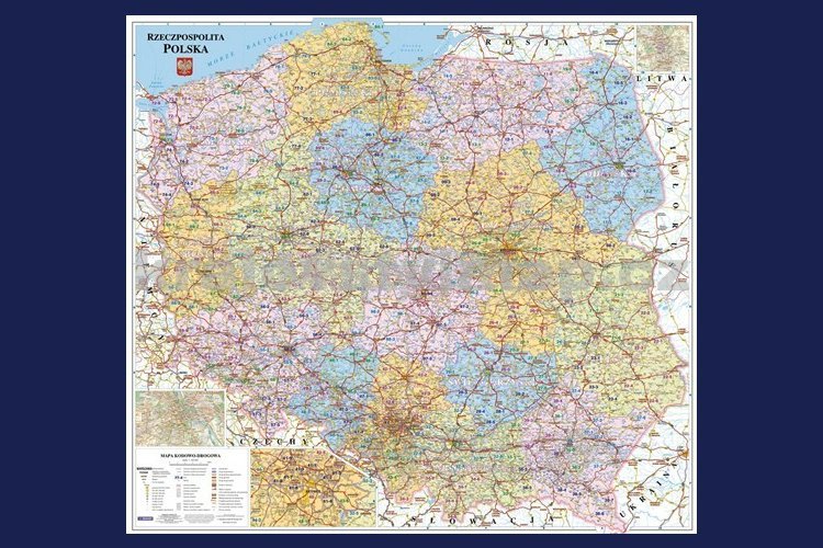 Polsko spediční - nástěnná mapa 100 x 115 cm, laminovaná s 2 lištami
