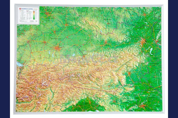 Rakousko - plastická mapa 80 x 60 cm v dřevěném rámu
