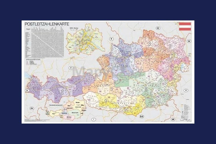 Rakousko spediční - nástěnná mapa 100 x 70 cm, lamino + 2 lišty