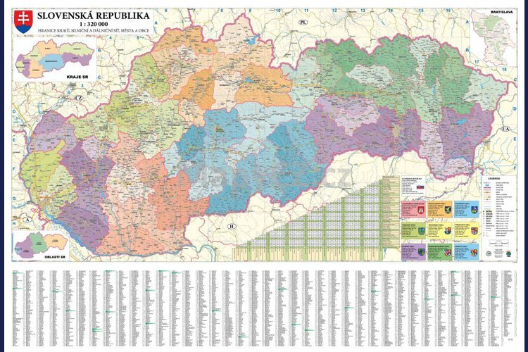 Slovenská republika administrativní - nástěnná mapa 135 x 90 cm, lamino + 2 lišty