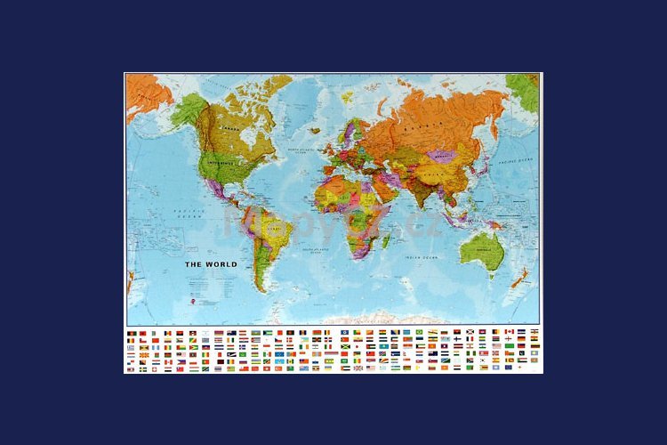 Svět politický malý - nástěnná mapa 103 x 73 cm, lamino + stříbrný hliníkový rám